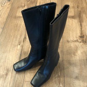 NATURALIZER Black Leather Knee High Boots, Size 5 1/2